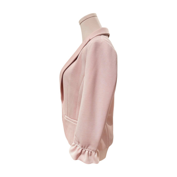 Amanda + Chelsea Light Pink Ruffle 3/4 Sleeve Textured Stretch Blazer Size 6 - Picture 5 of 11
